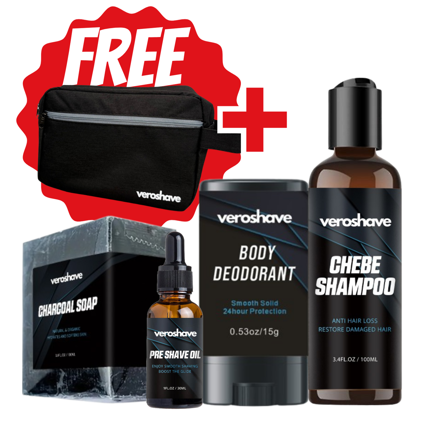 Bald Travel Kit - PRE SHAVE OIL + CHARCOAL SOAP + BALD MEN'S SHAMPOO + DEODORANT