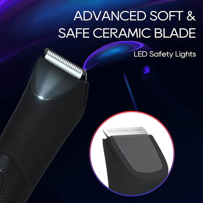 VEROTRIMMER Trimmer for Men Waterproof for Pubic/Body/Groin Grooming with Ceramic Blade, LED Light, Charging Base