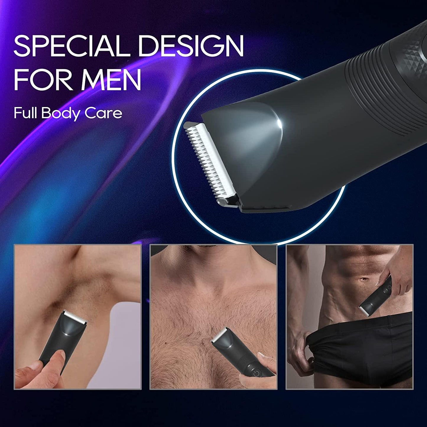 VEROTRIMMER Trimmer for Men Waterproof for Pubic/Body/Groin Grooming with Ceramic Blade, LED Light, Charging Base