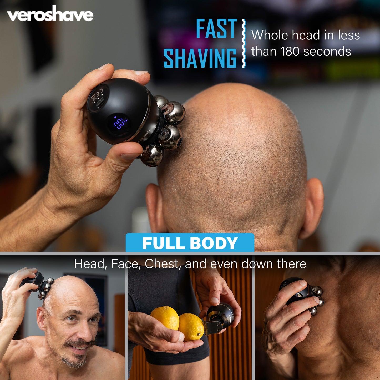 Veroshave 7D Head Shaver Zero-Irritation Wireless For Bald Men Cordless Electric Razor Waterproof Rechargeable