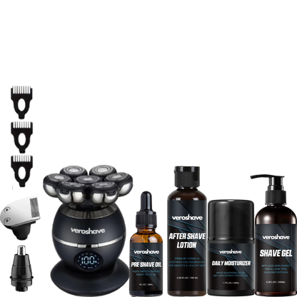 Veroshave NO BS BUNDLE - Head Shaver + Accessories + Wireless Charger + Pre Shave Oil + After Shave + Shave Gel + Daily Moisturizer 30SPF