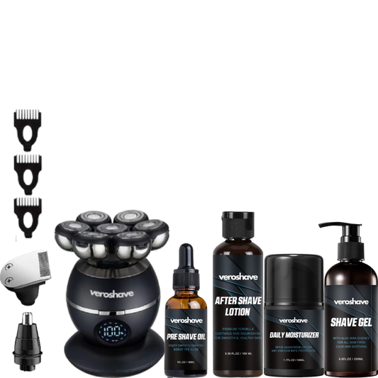 Veroshave NO BS BUNDLE - Head Shaver + Accessories + Wireless Charger + Pre Shave Oil + After Shave + Shave Gel + Daily Moisturizer 30SPF