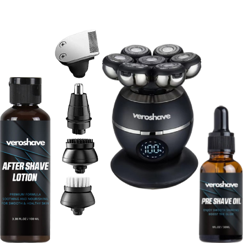 Veroshave Full Kit - Head Shaver + Lotion + Pre-Shave Oil + Accessories + Wireless Charger
